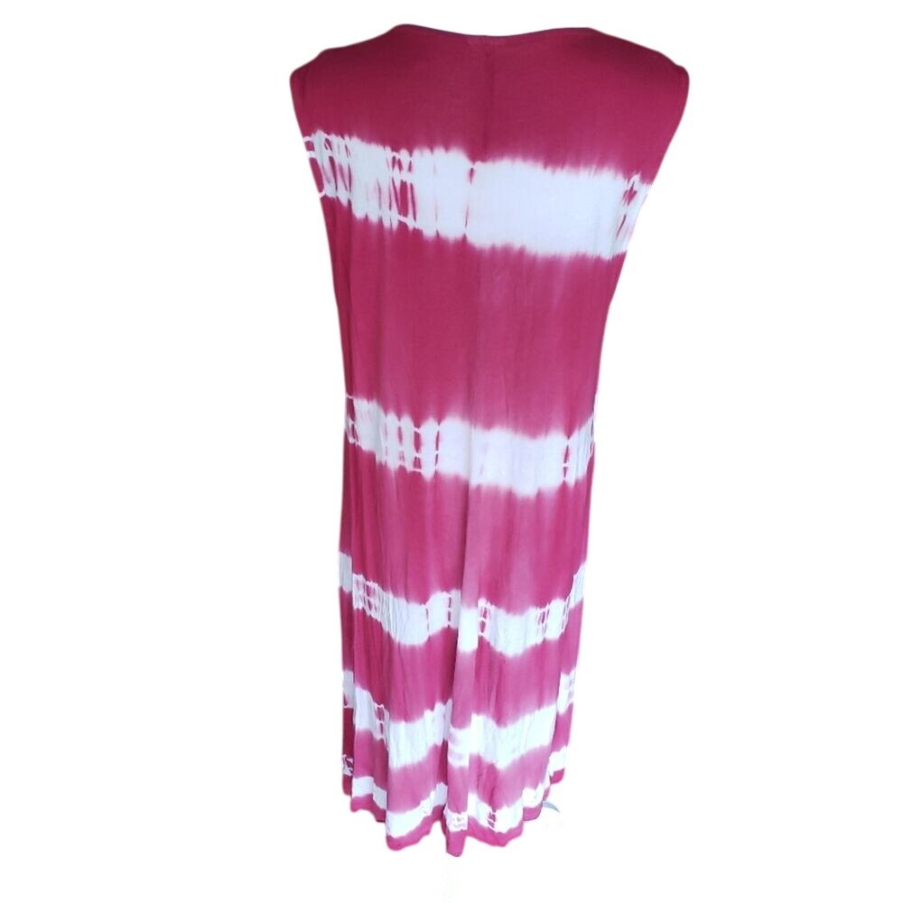 Pink White Tie Dye O-Ring V-Neck Cotton Maxi Dress Plus Size XXXL - Picture 2 of 4